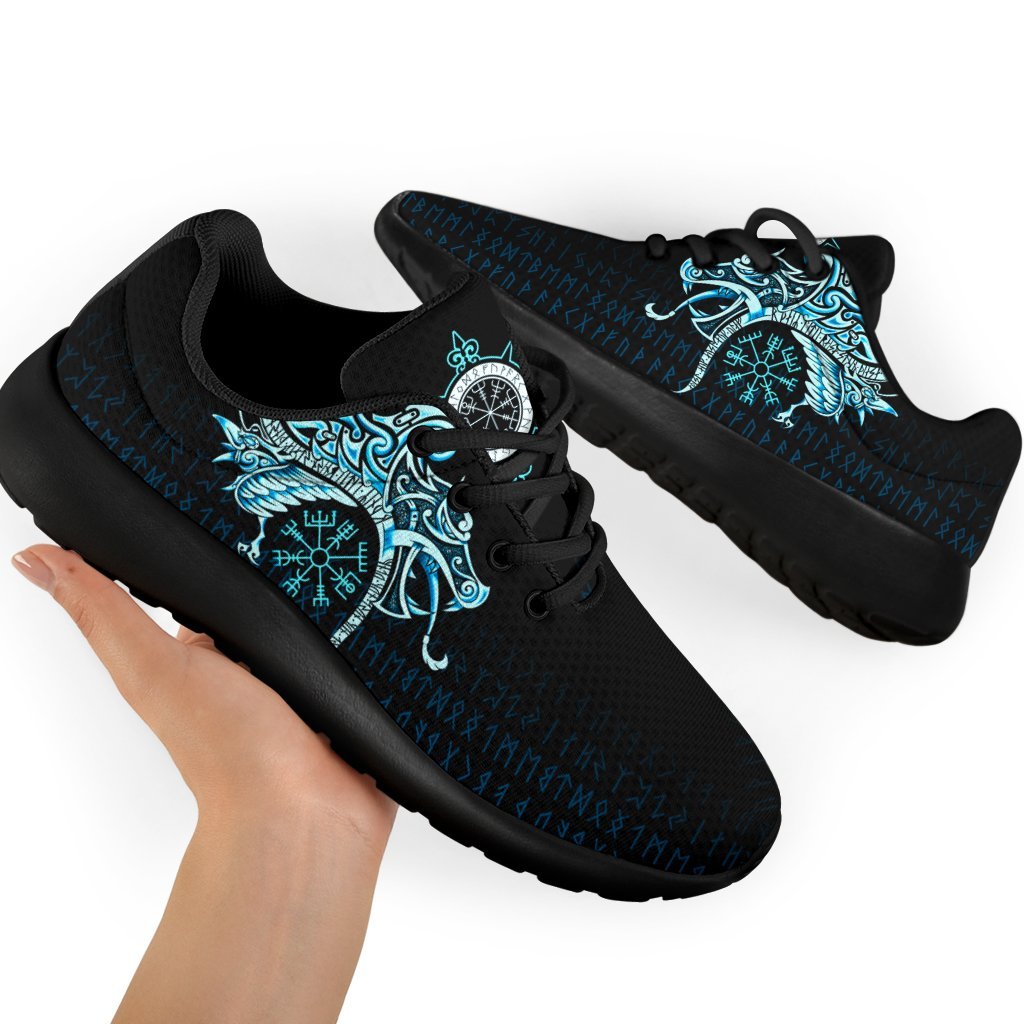 Viking Sport Sneakers, Fenrir Raven and Vegvisir Tattoo Cyan RLT12