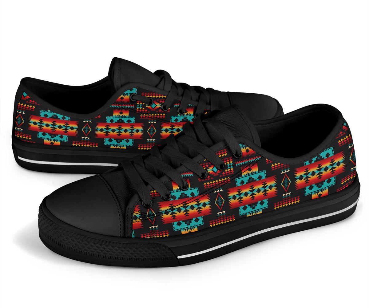 Navy Native Tribes Pattern Native American Low Top Shoes LT10
