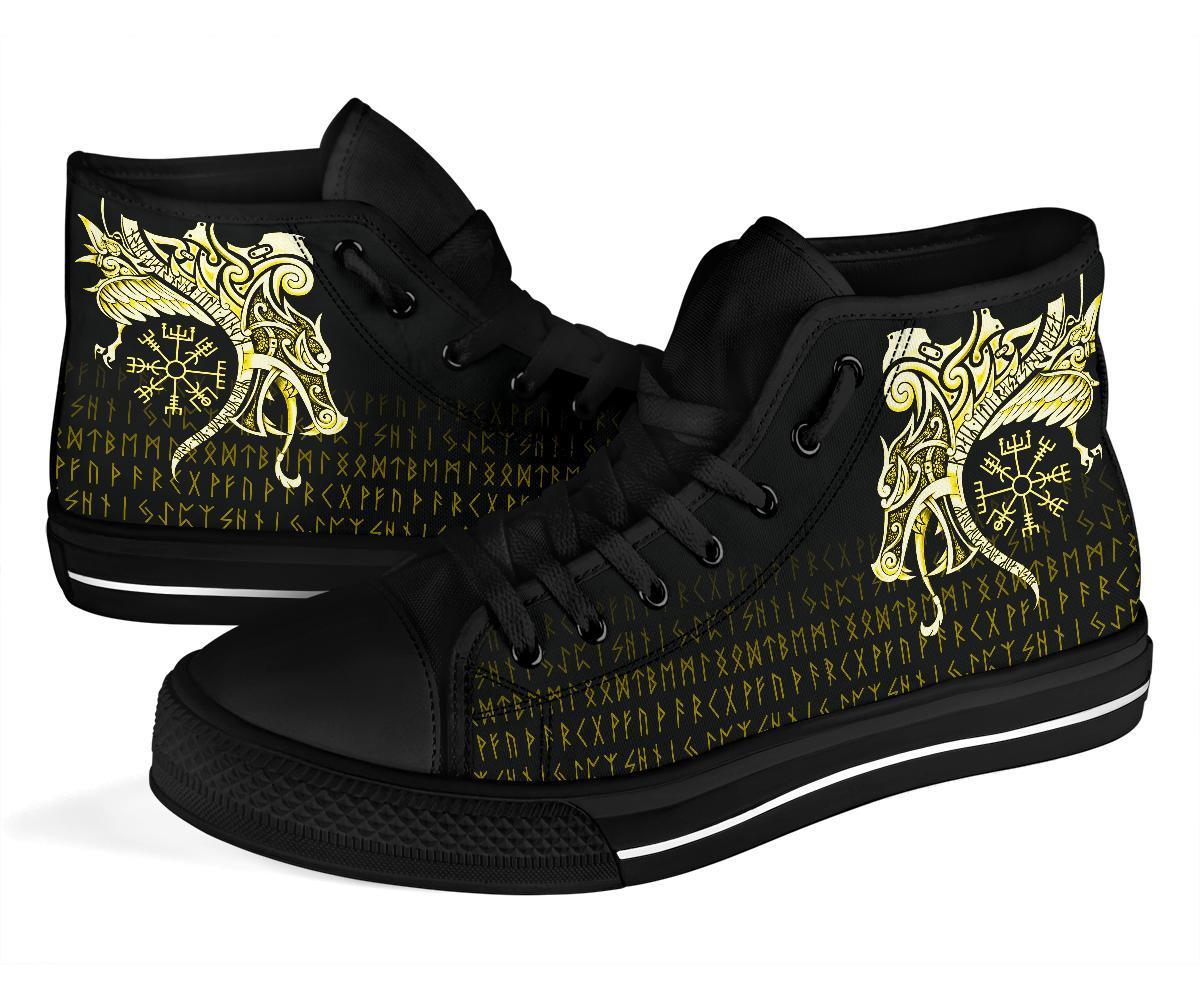 Viking High Top Shoes, Fenrir Raven and Vegvisir Tattoo Yellow RLT12