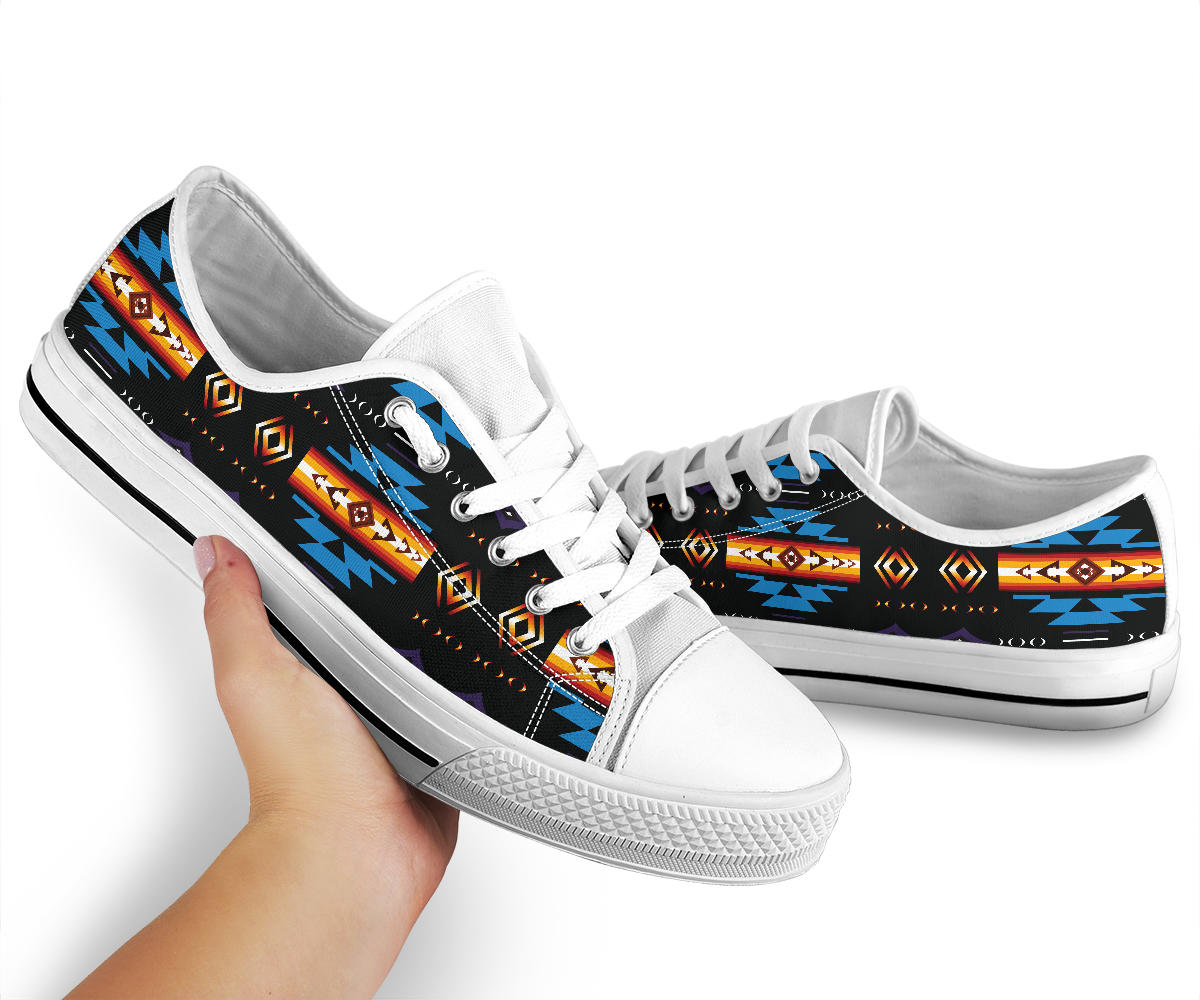 Blue Pattern Native American Low Top Shoes Black LT10