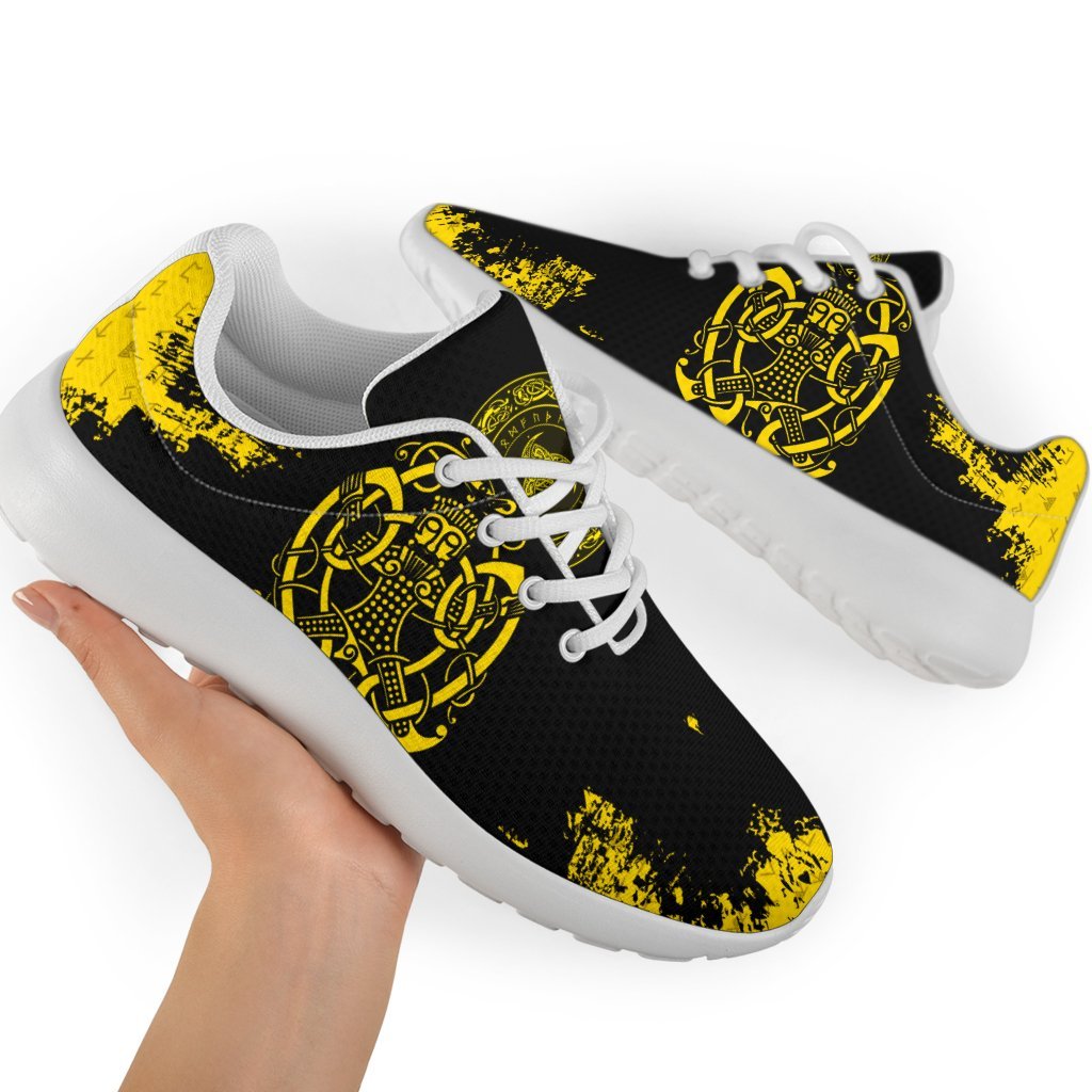 Viking Sporty Sneakers, Loki Bound Triskele Rune Gold RLT12