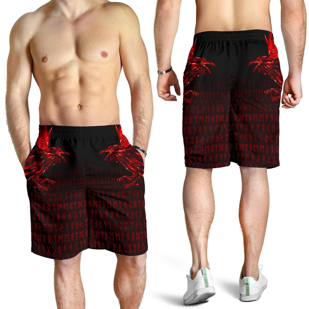 Viking Men's Shorts - The Raven Of Odin Rune, Red RLT12