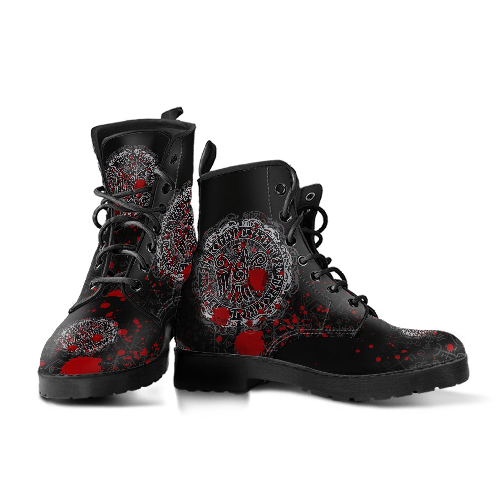 Viking Leather Boots Raven Celtic Tattoo Blood RLT12