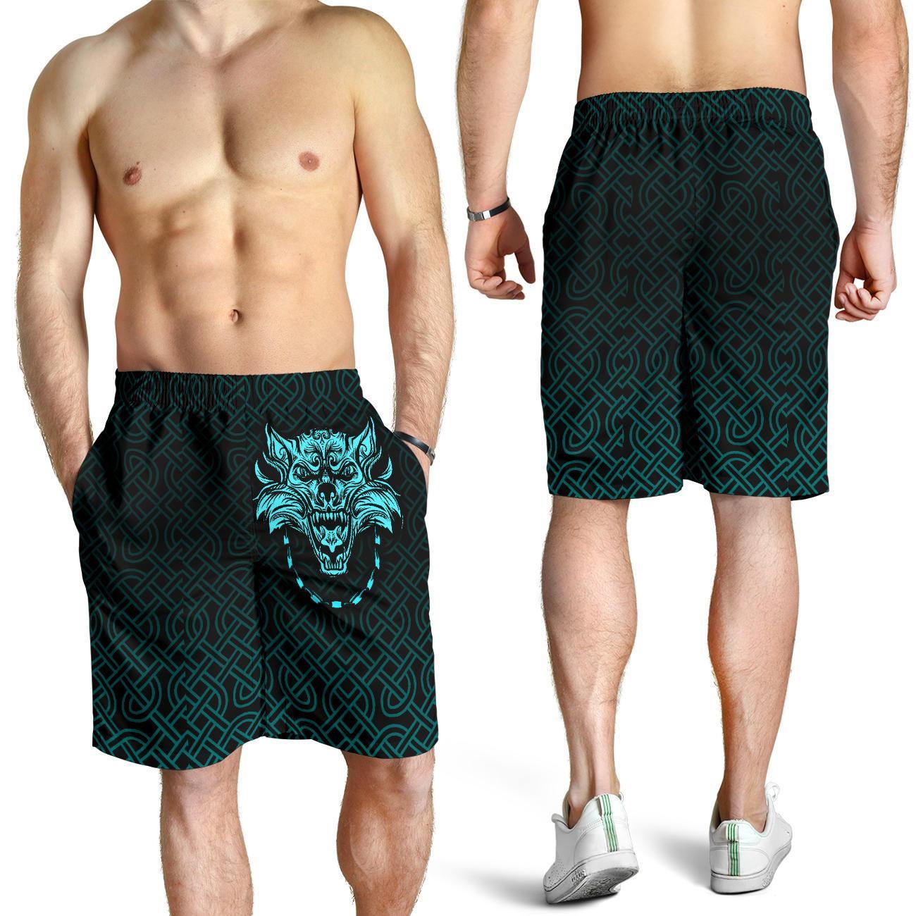 Viking All Over Print Men's Shorts Fenrir Viking Cyan 3D RLT12