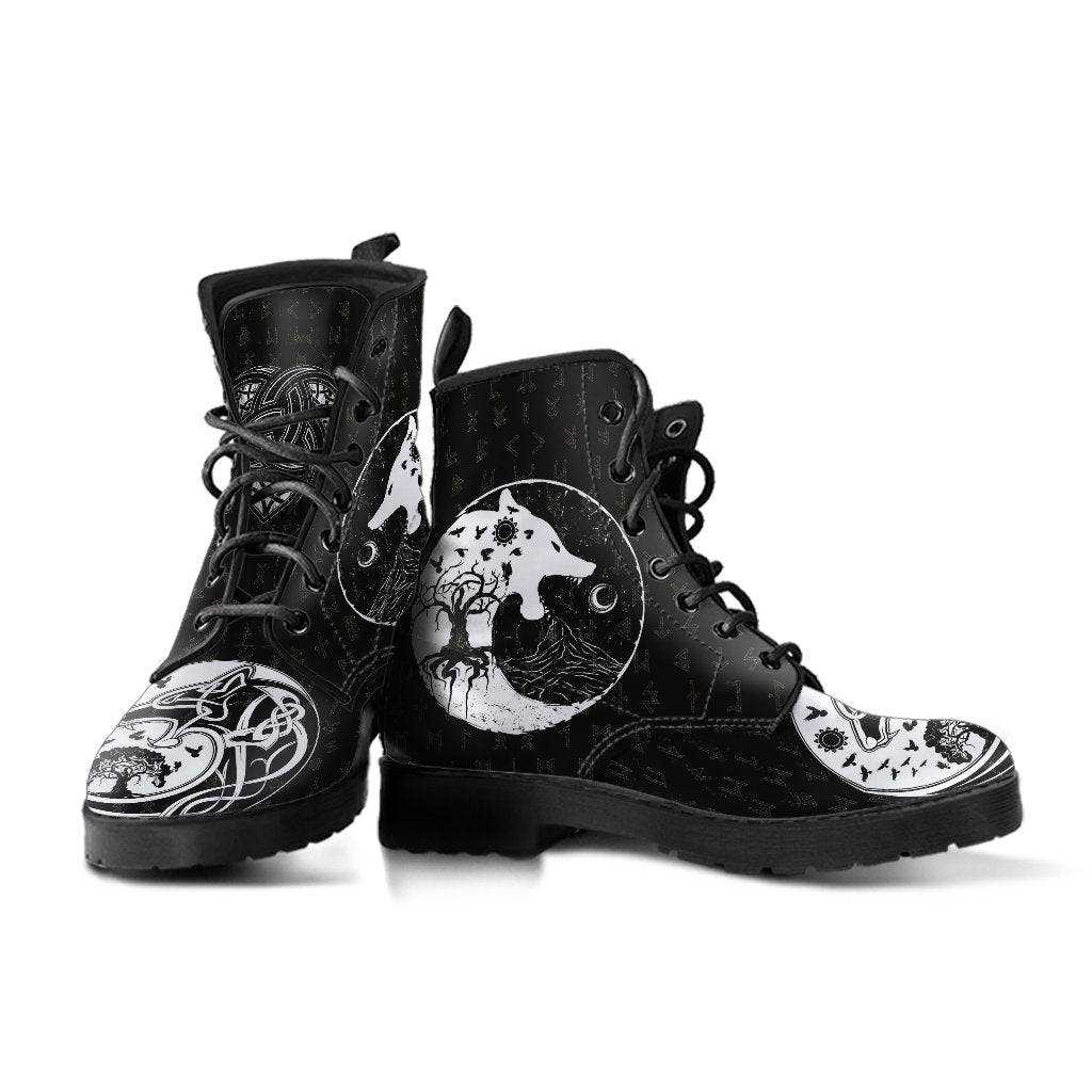 Viking Leather Boots, Skoll and Hati Rune Tattoo RLT12