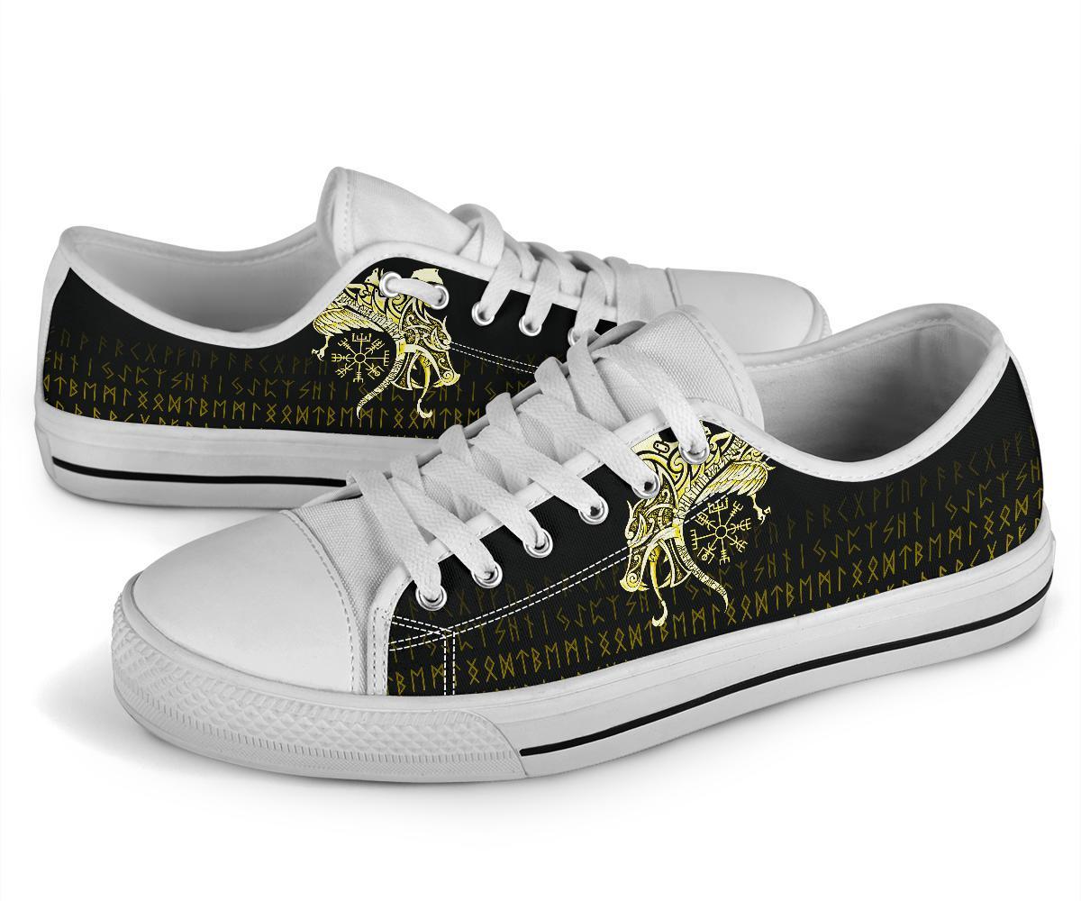 Viking Low Top Shoes, Fenrir Raven and Vegvisir Tattoo Yellow RLT12