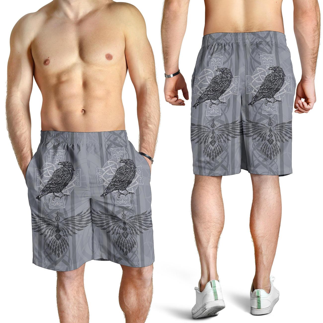 Viking All Over Print Men's Shorts Odin's Celtic Raven Scandinavian Tattoo RLT12