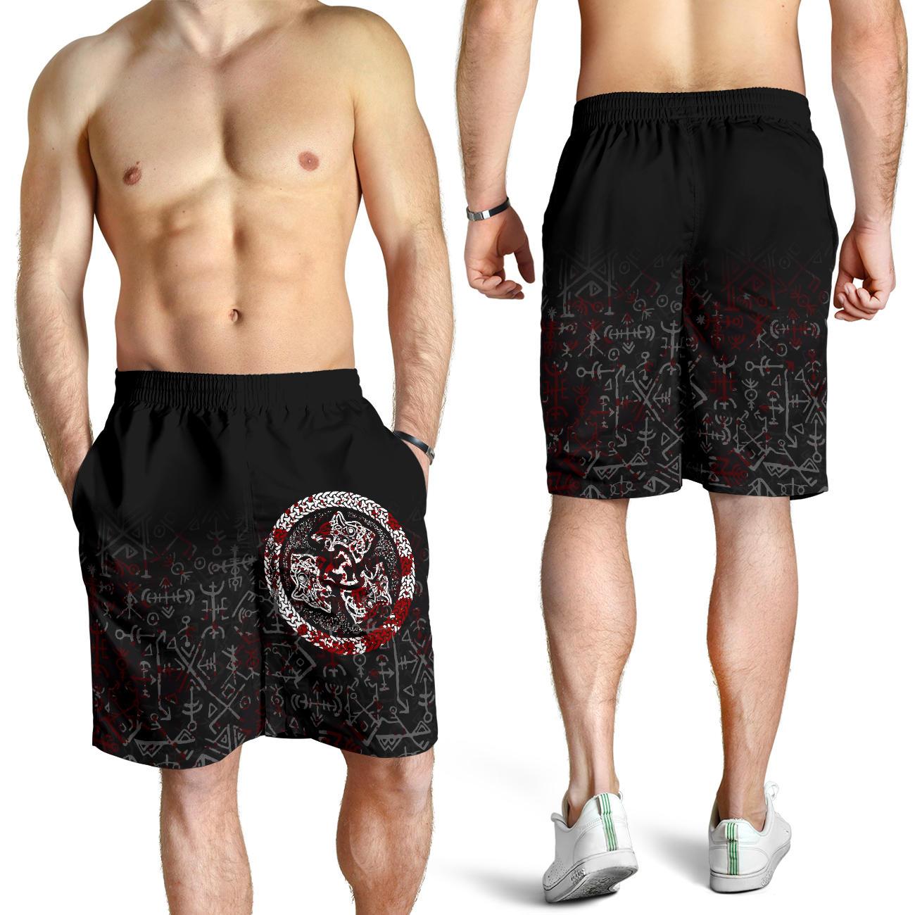 Viking All Over Print Men's Shorts Fierce Blood Wolf Symbol Of A Viking Nordic RLT12