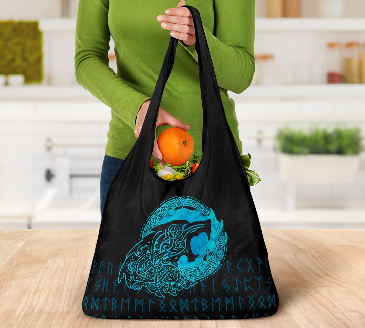 Viking Grocery Bag 3 Pack Fenrir Wolf Cyan RLT12