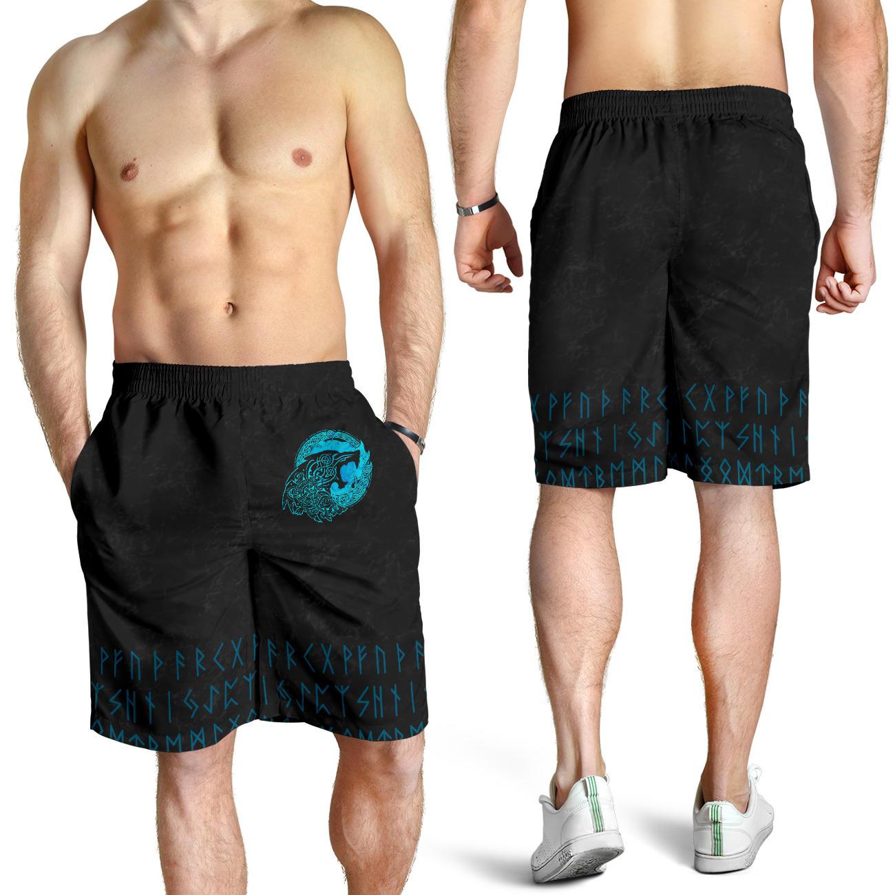 Viking All Over Print Men's Shorts Fenrir Wolf Cyan RLT12