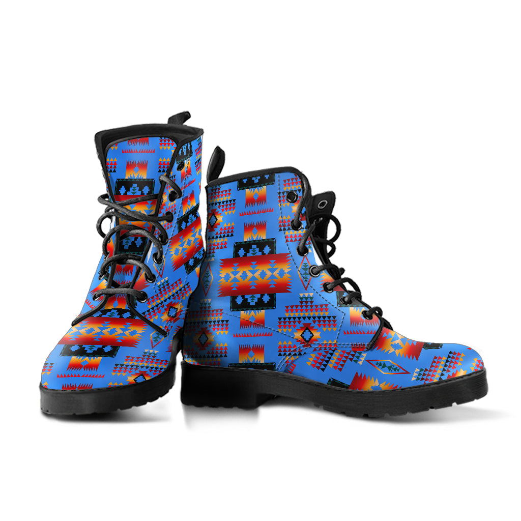 Dark Blue Native Tribes Pattern Native American Leather boots LT10