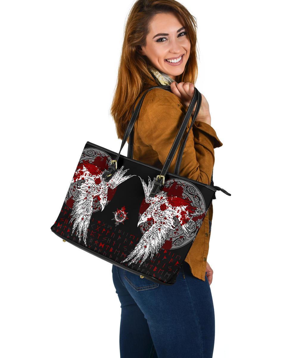 Viking Large Leather Tote Mystical Raven Tattoo Blood RLT12