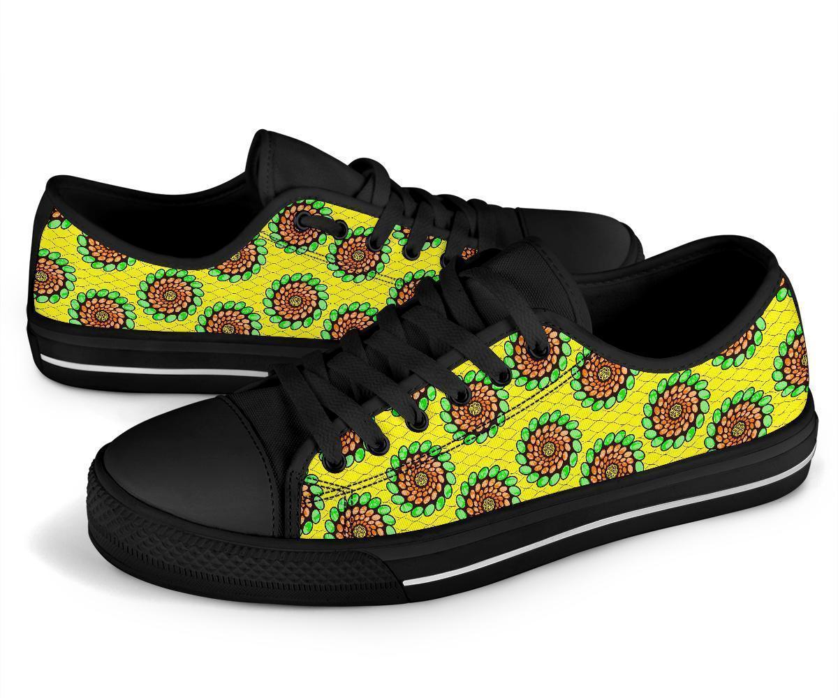 African Shoes - Ankara Green Spirals Low Top