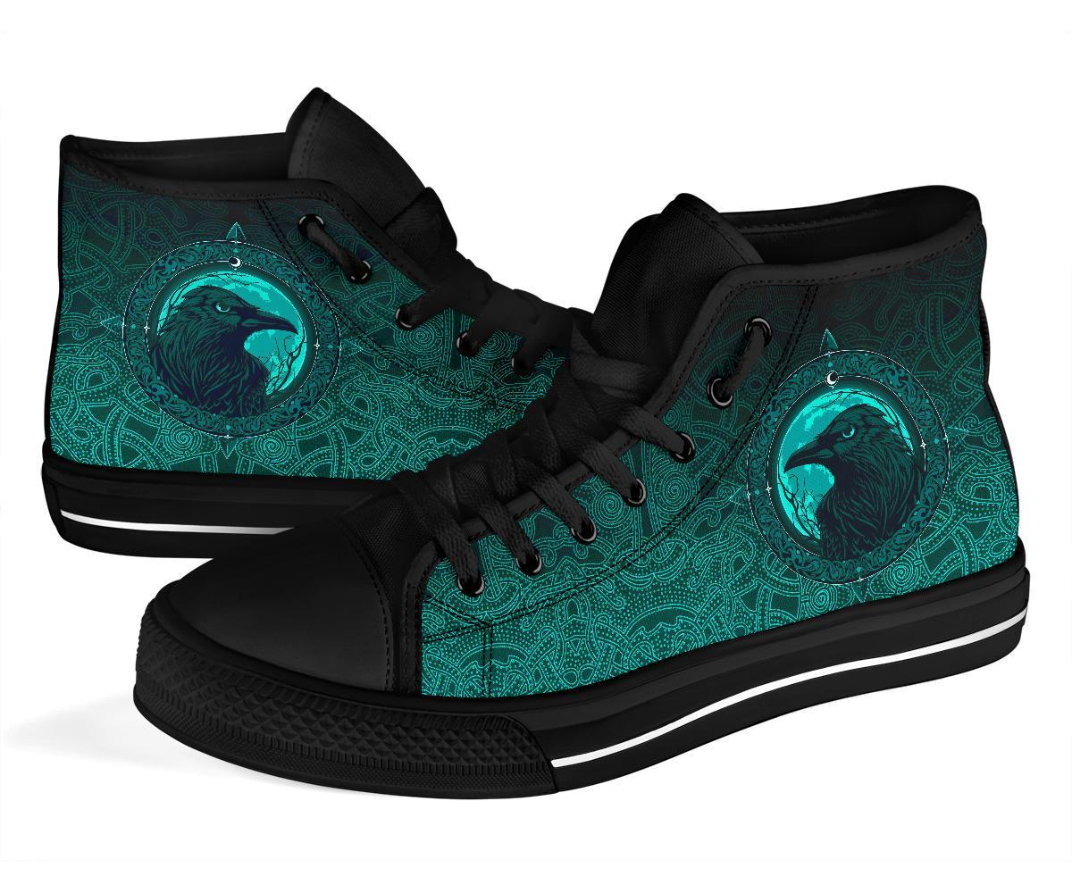 Viking High Top Shoes, Ethnic Odin Raven Cyan RLT12