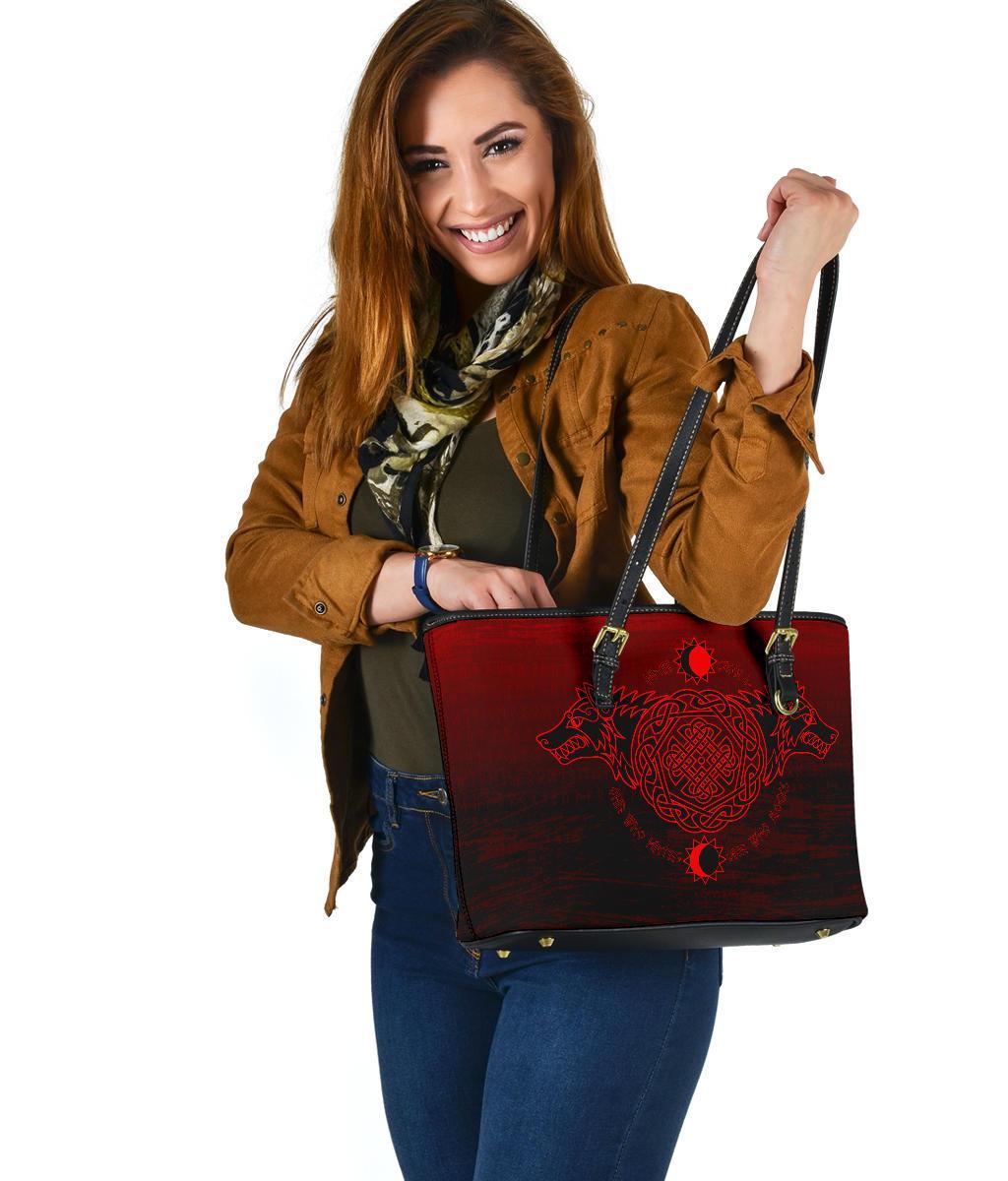 Viking Small Leather Tote Bag, Skoll and Hati RLT12