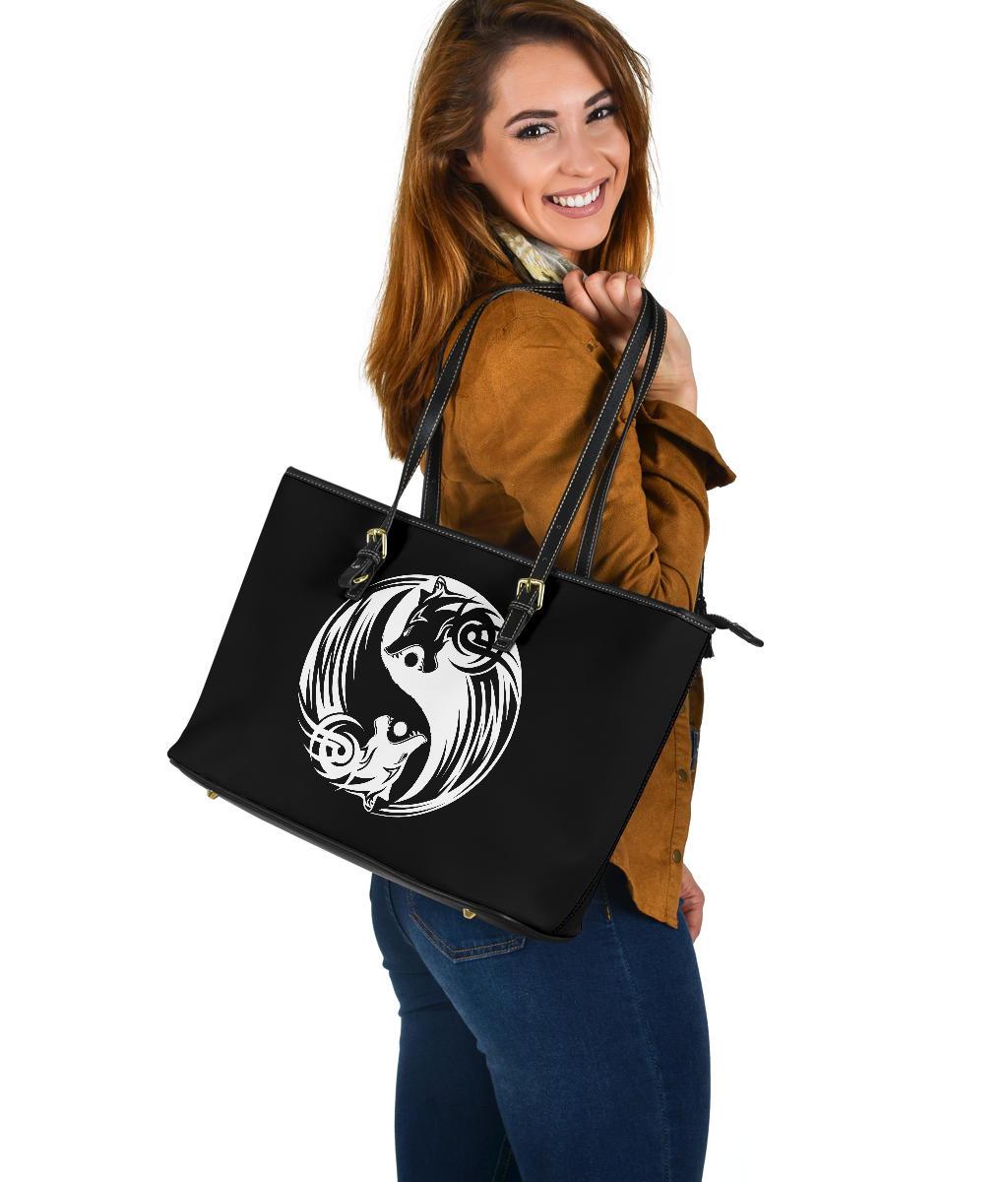 Viking Bomber Large Leather Tote Ying Yang Wolf RLT12