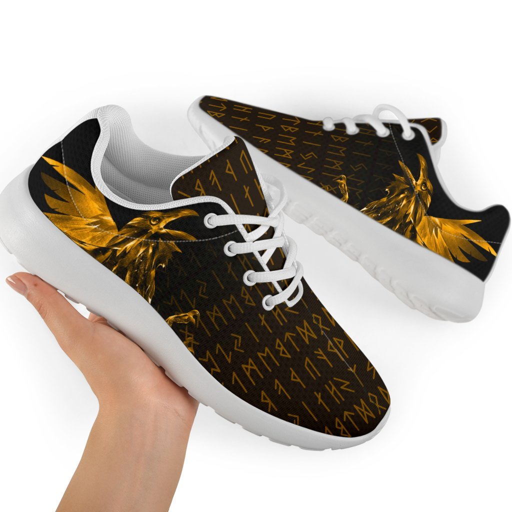 Viking Sporty Sneakers - The Raven Of Odin Rune, Gold RLT12