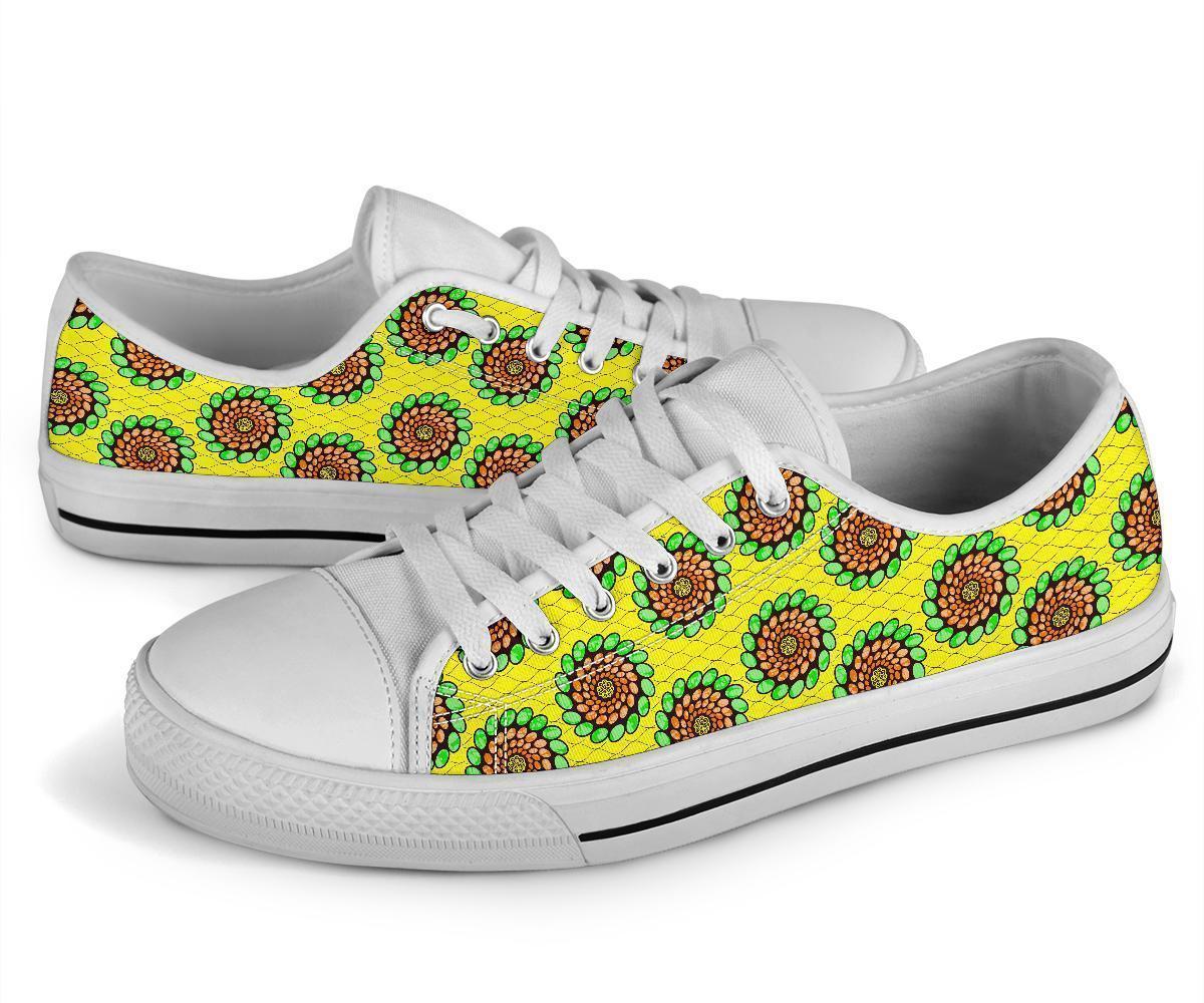 African Shoes - Ankara Green Spirals Low Top