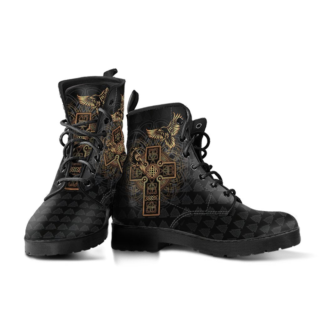 Viking Leather Boots Odin's Celtic Raven Tattoo RLT12