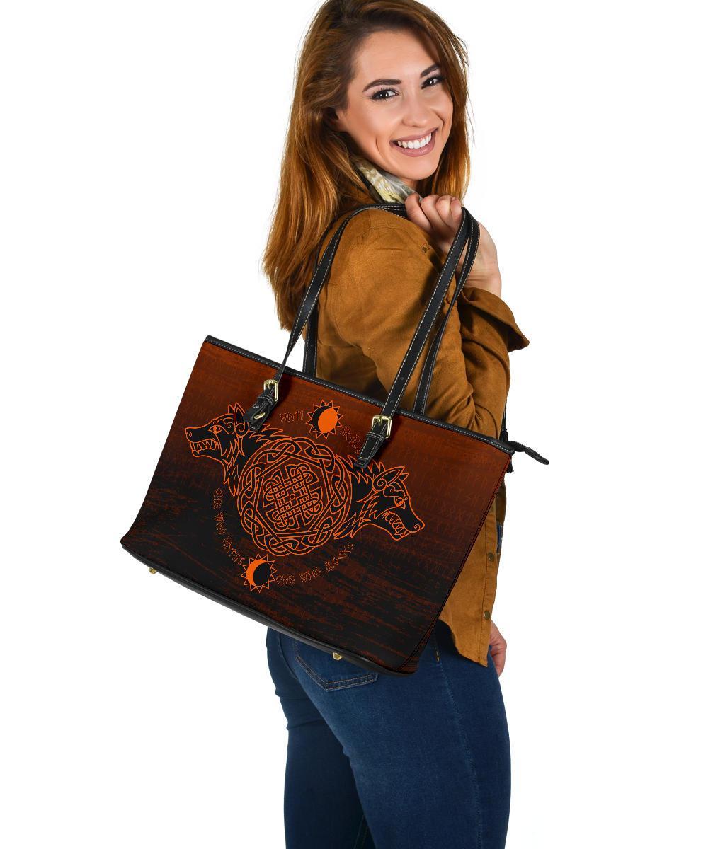 Viking Large Leather Tote, Skoll and Hati Orange RLT12