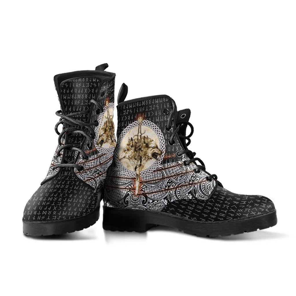 Viking Leather Boots Wolf and Vikings Tattoo 3D RLT12