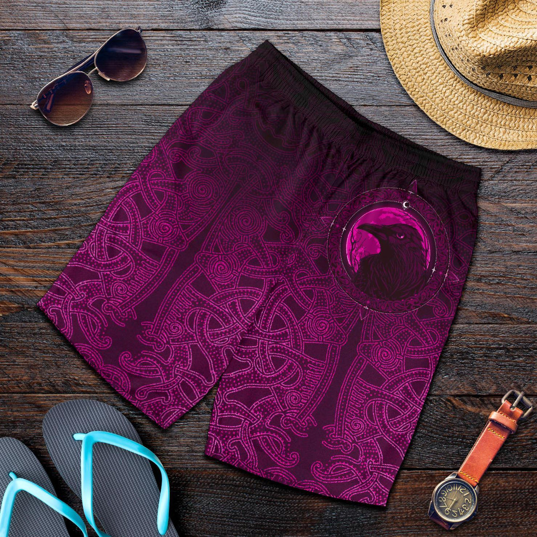 Viking Men's Shorts, Ethnic Odin Raven Pink RLT12
