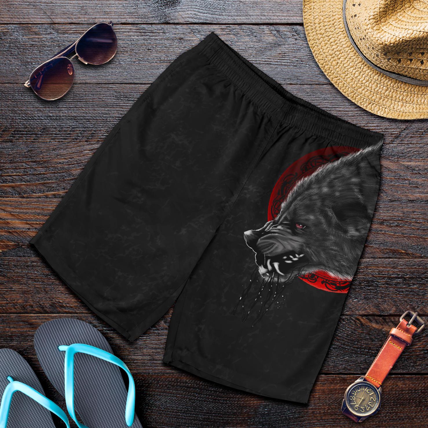 Viking Men's Shorts Wolf and Blood Moon RLT12