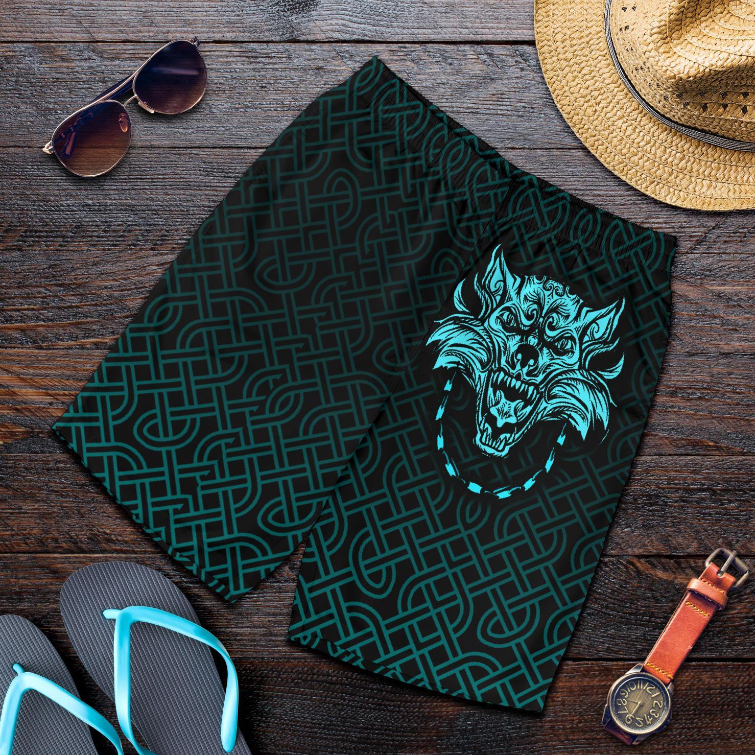 Viking All Over Print Men's Shorts Fenrir Viking Cyan 3D RLT12