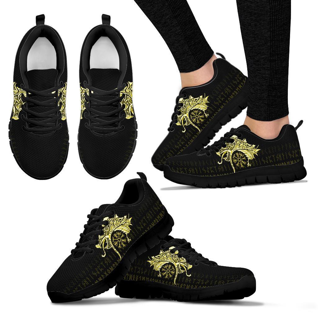 Viking Sneakers, Fenrir Raven and Vegvisir Tattoo Yellow RLT12
