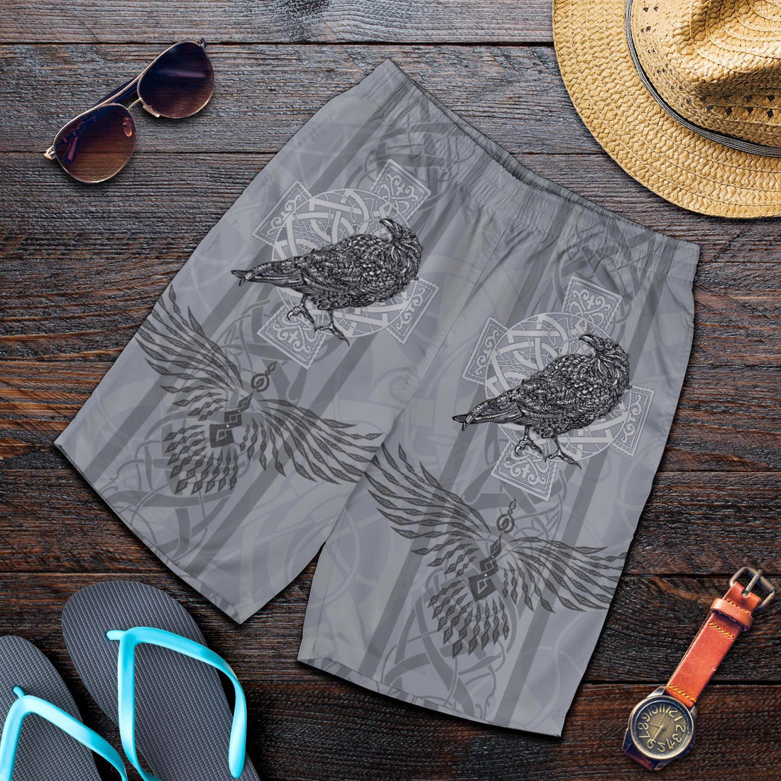 Viking All Over Print Men's Shorts Odin's Celtic Raven Scandinavian Tattoo RLT12
