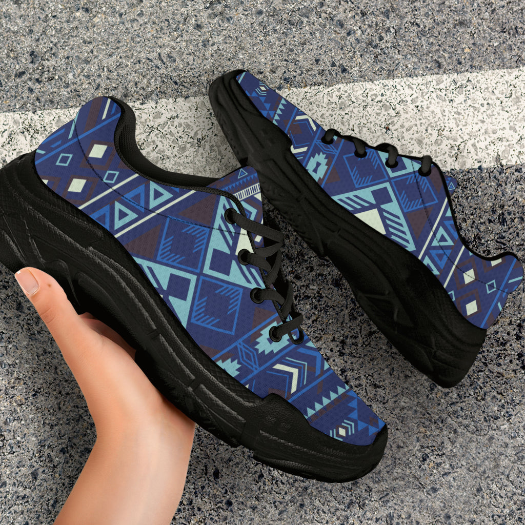 Navy Pattern Native American Chunky Sneakers LT10