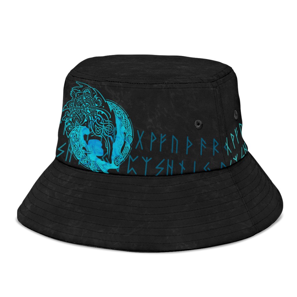 Viking Bucket Hat Fenrir Wolf Cyan RLT12