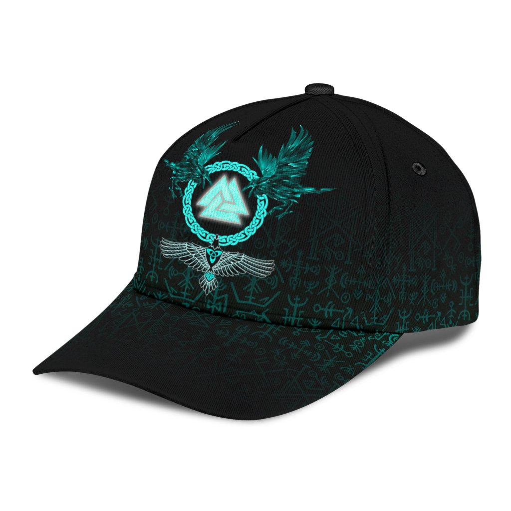 Viking Classic Cap Three Raven and Valknut Cyan RLT12