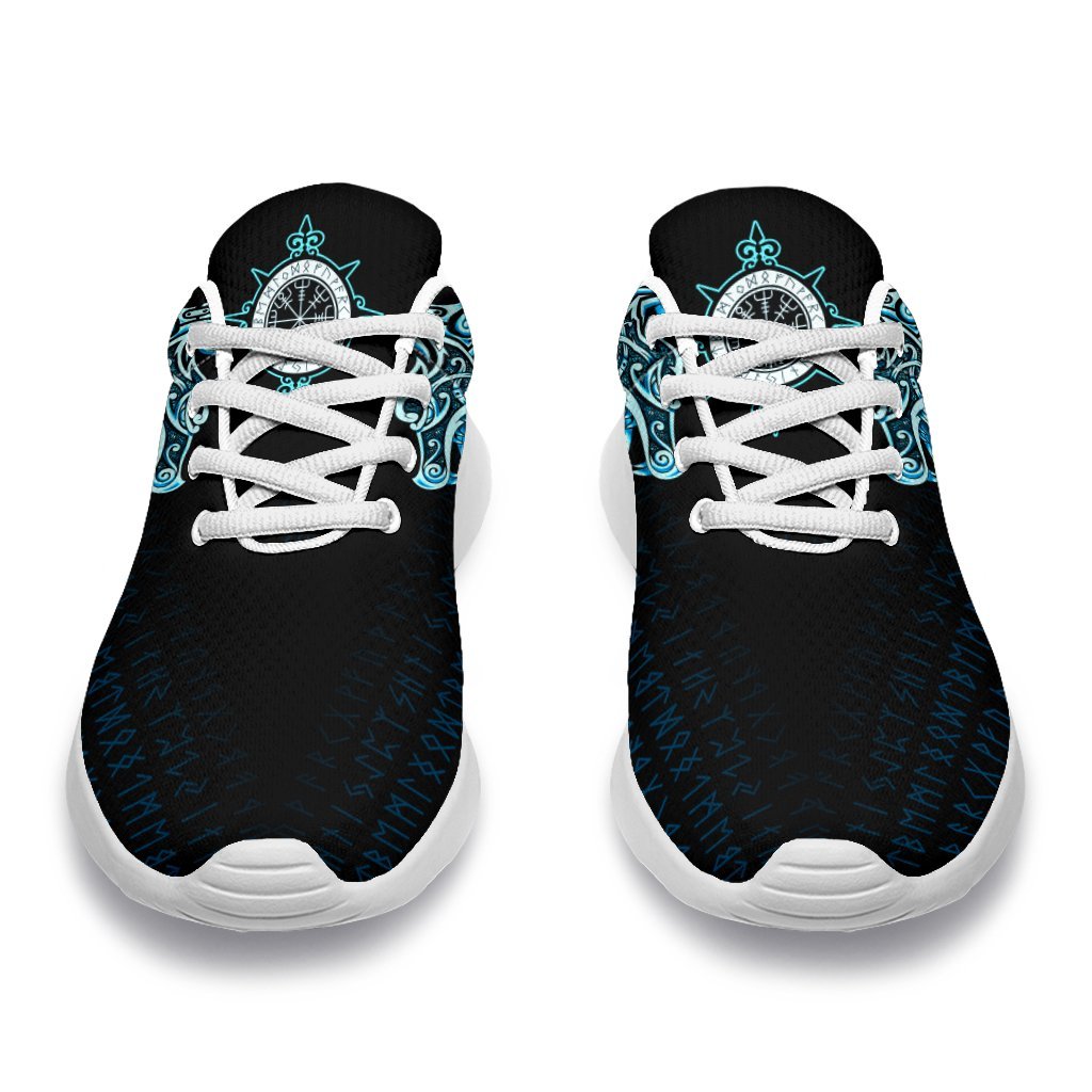 Viking Sport Sneakers, Fenrir Raven and Vegvisir Tattoo Cyan RLT12