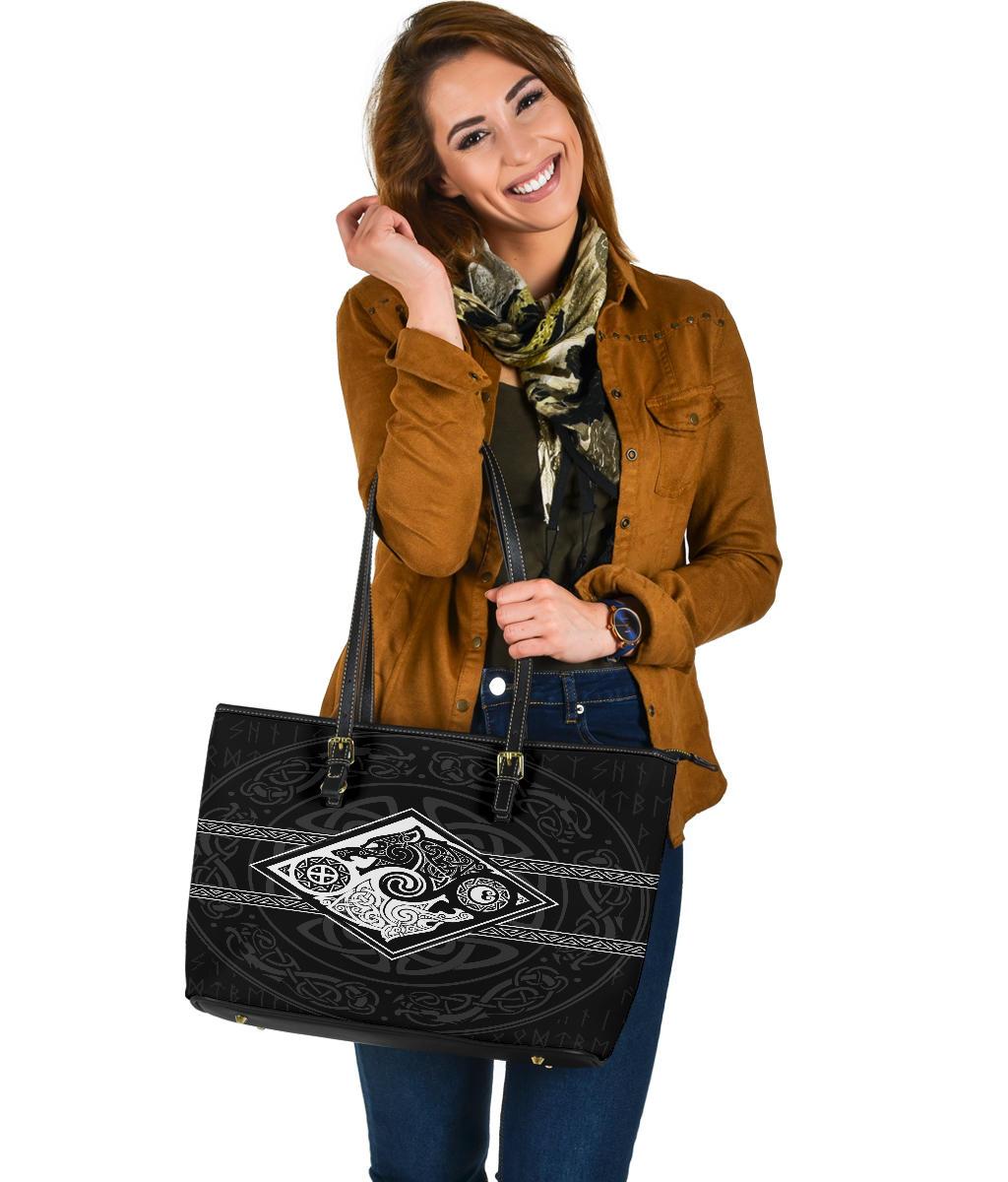 Vikings Large Leather Tote The Wolves, Skoll and Hati RLT12