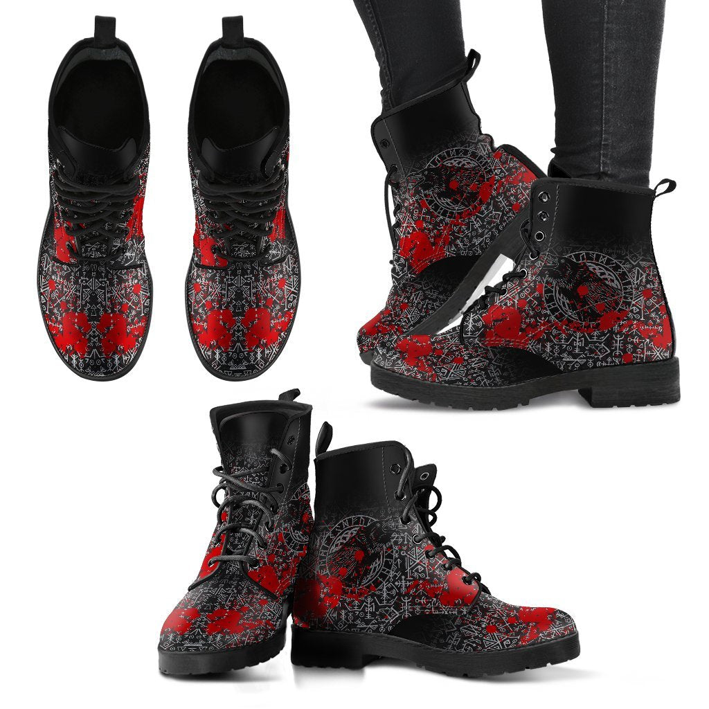 Viking Leather Boots Odin Raven Rune Futhark Blood RLT12