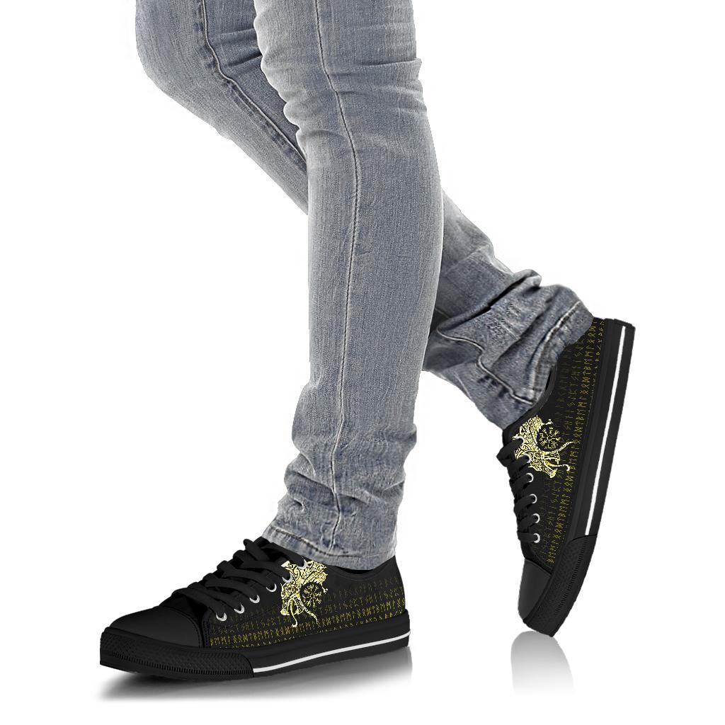 Viking Low Top Shoes, Fenrir Raven and Vegvisir Tattoo Yellow RLT12