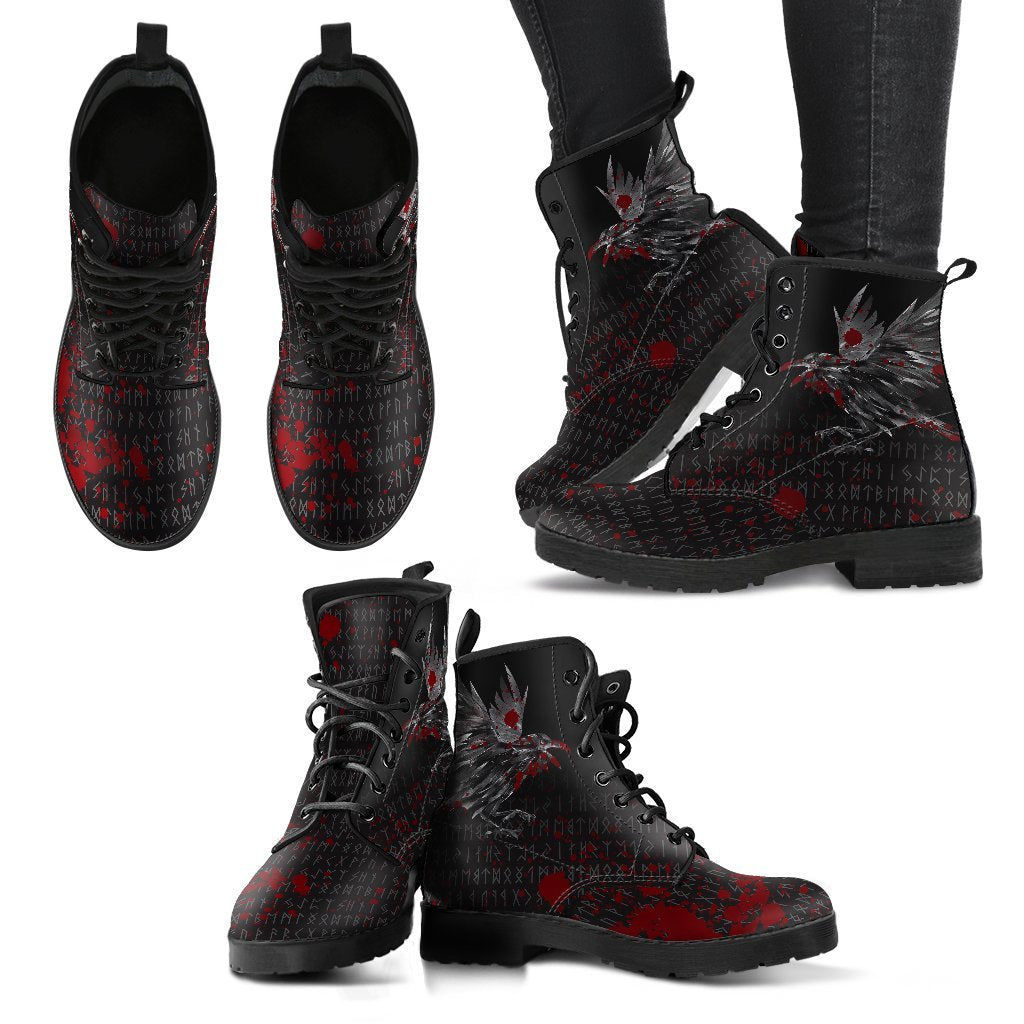 Viking Leather Boots The Raven Of Odin Rune Blood RLT12