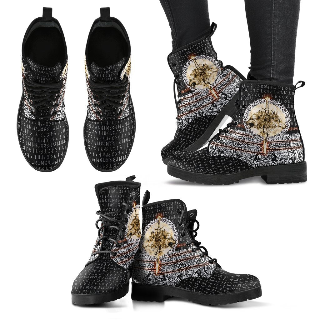 Viking Leather Boots Wolf and Vikings Tattoo 3D RLT12