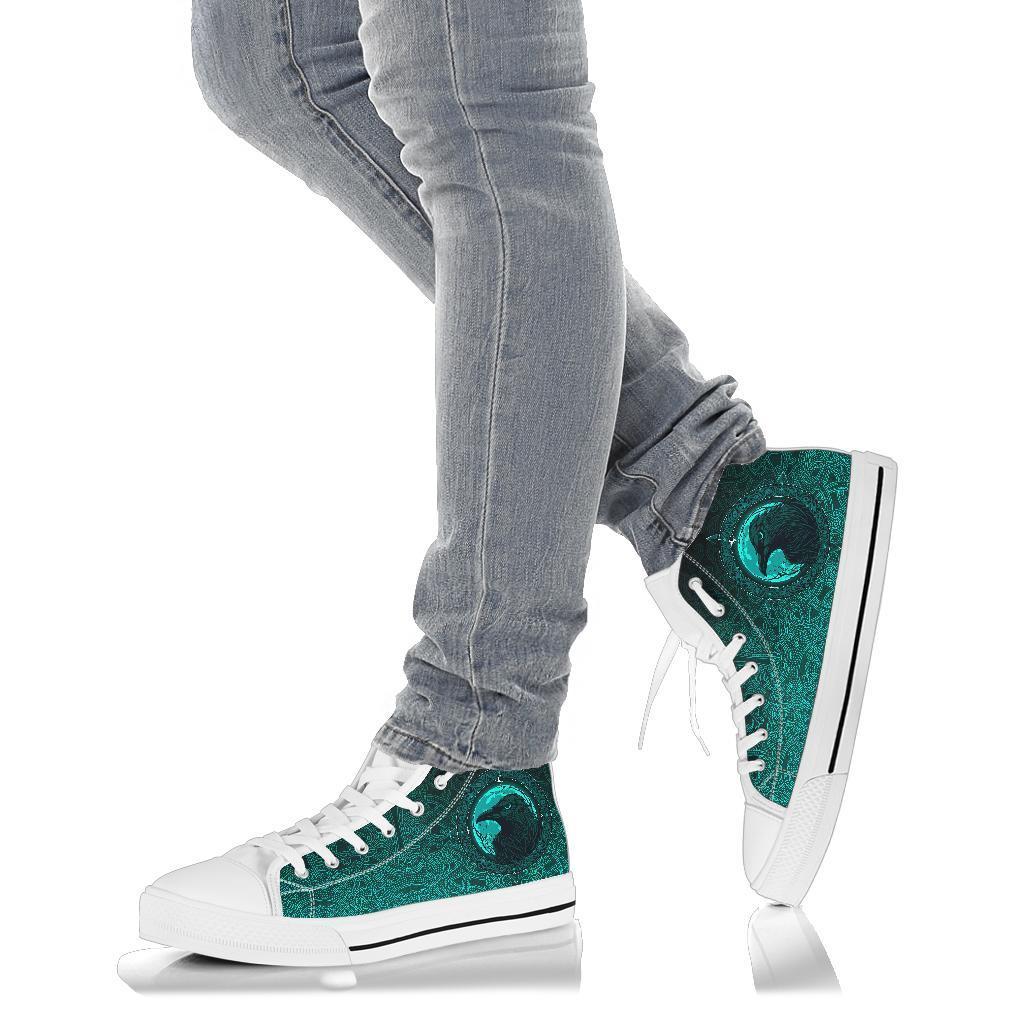 Viking High Top Shoes, Ethnic Odin Raven Cyan RLT12