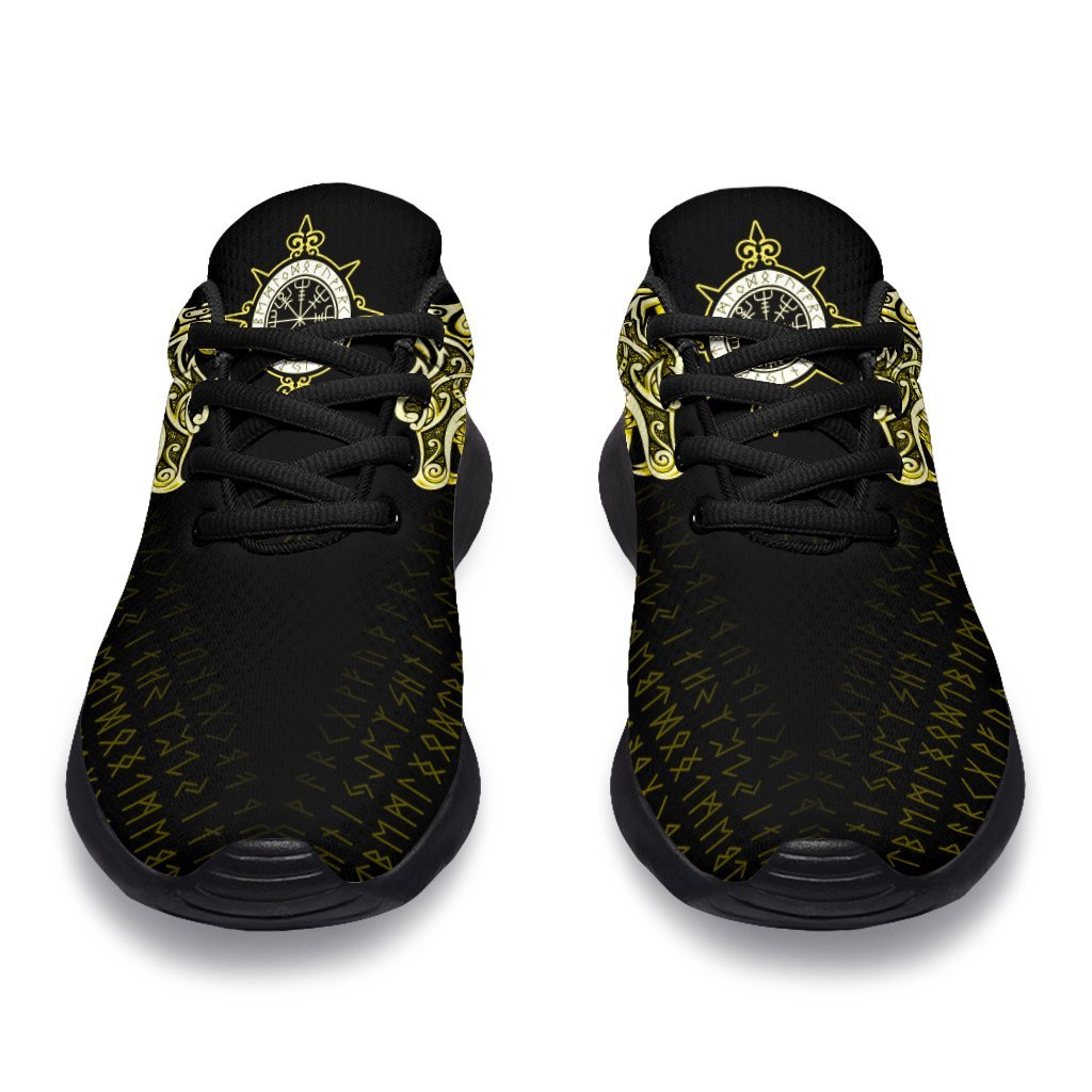 Viking Sport Sneakers, Fenrir Raven and Vegvisir Tattoo Yellow RLT12