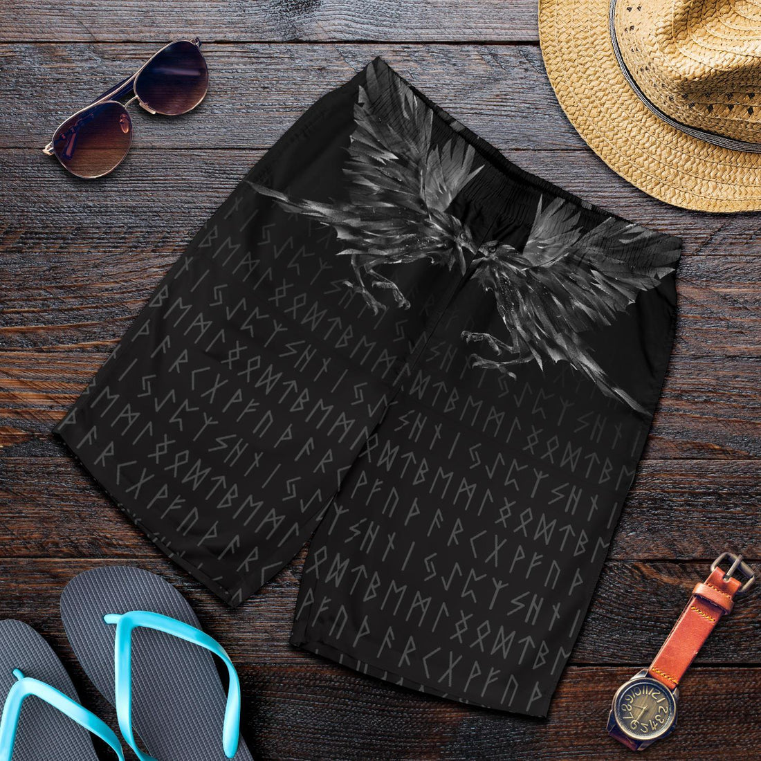 Viking Men's Shorts - Odin Huginn and Muninn Rune RLT12