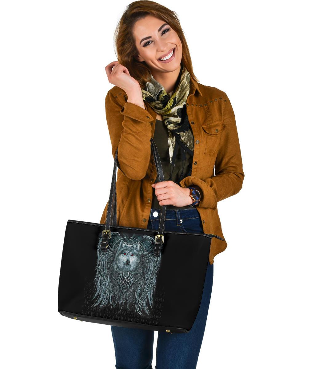 Viking Large Leather Tote, Spiral Wolf Spirit RLT12