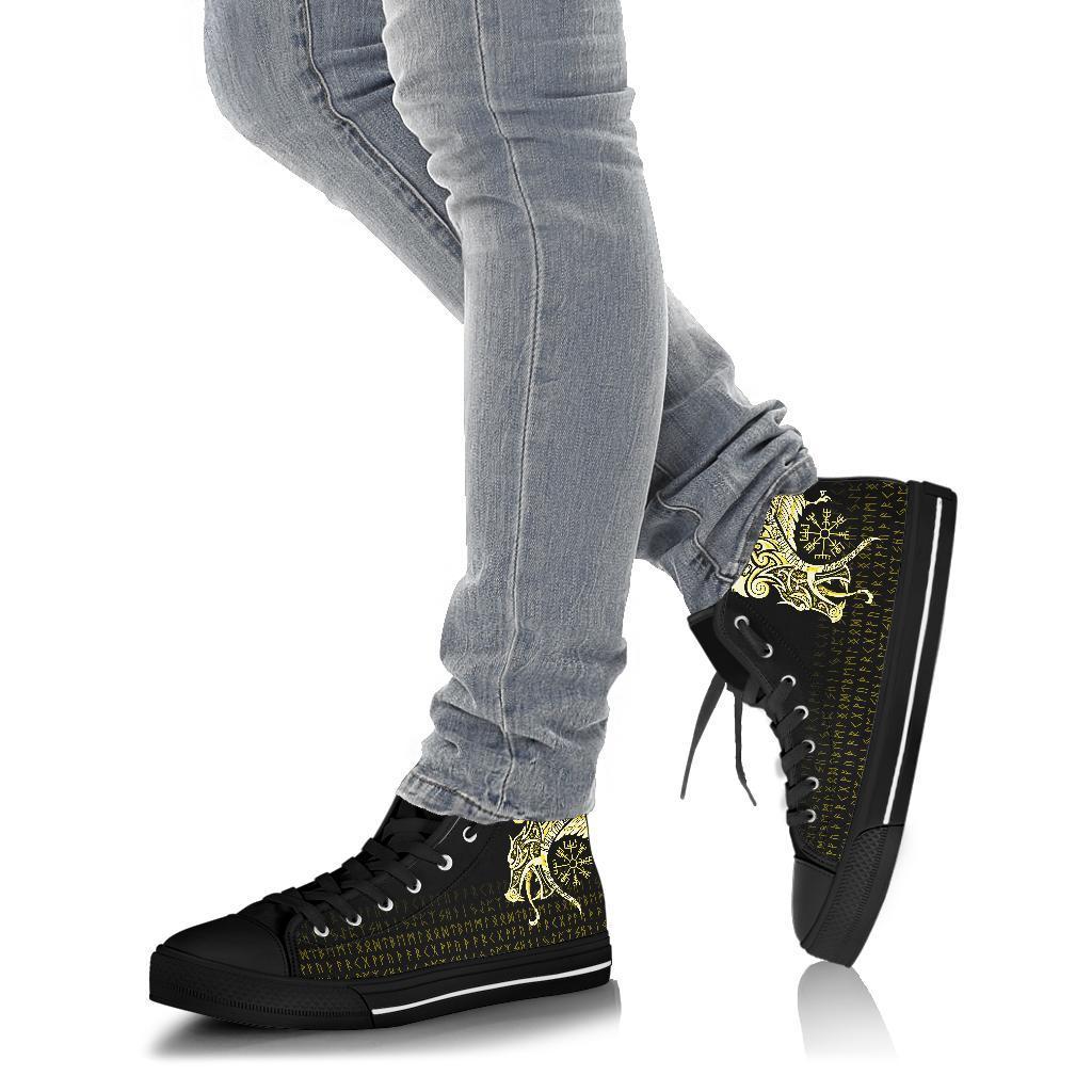 Viking High Top Shoes, Fenrir Raven and Vegvisir Tattoo Yellow RLT12