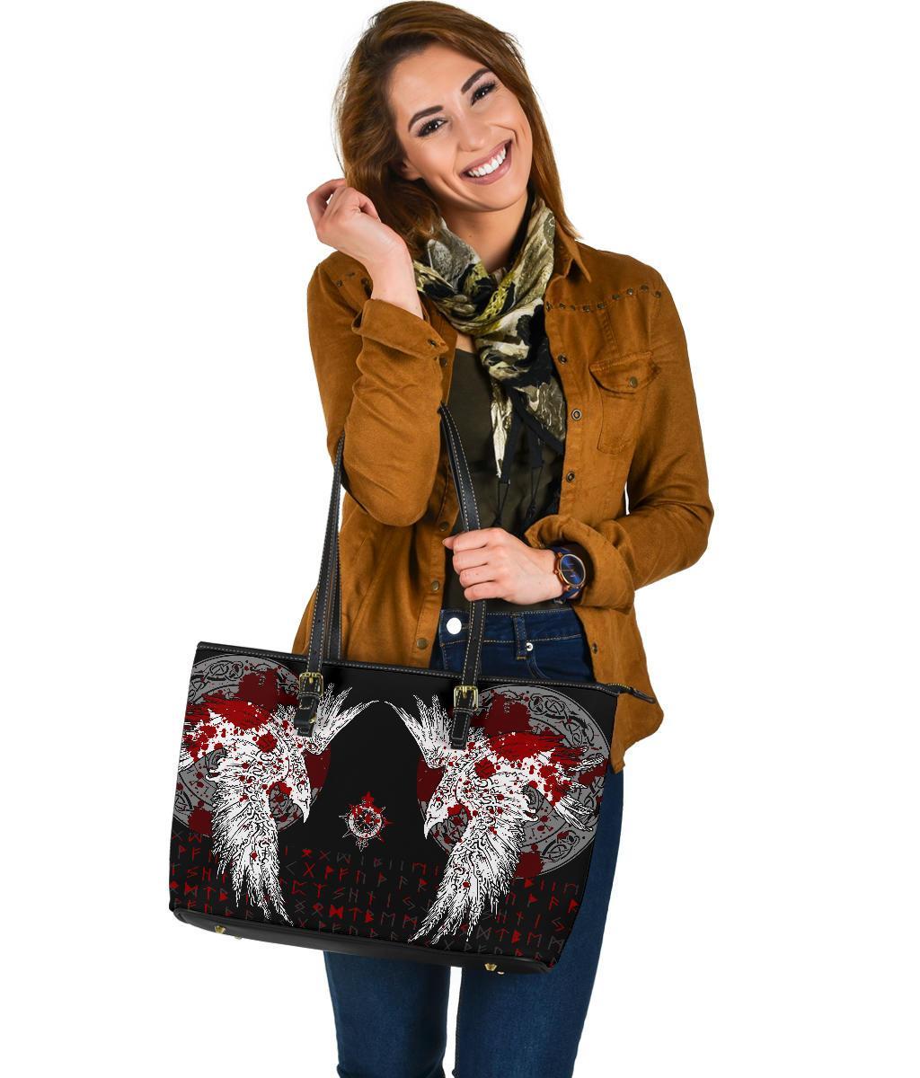 Viking Large Leather Tote Mystical Raven Tattoo Blood RLT12