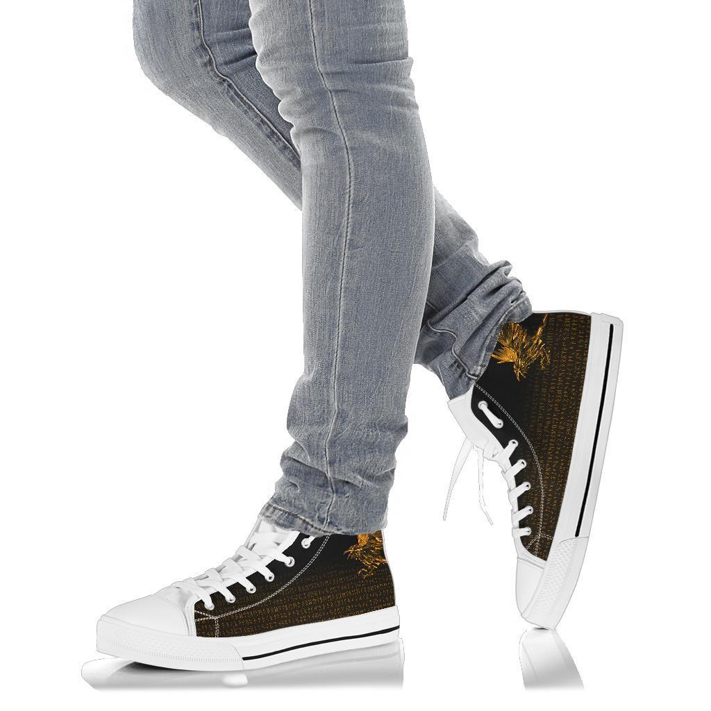 Viking High Top Shoes The Raven Of Odin Rune, Gold RLT12