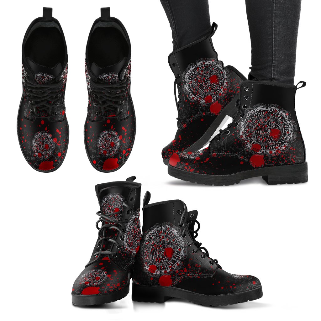 Viking Leather Boots Raven Celtic Tattoo Blood RLT12