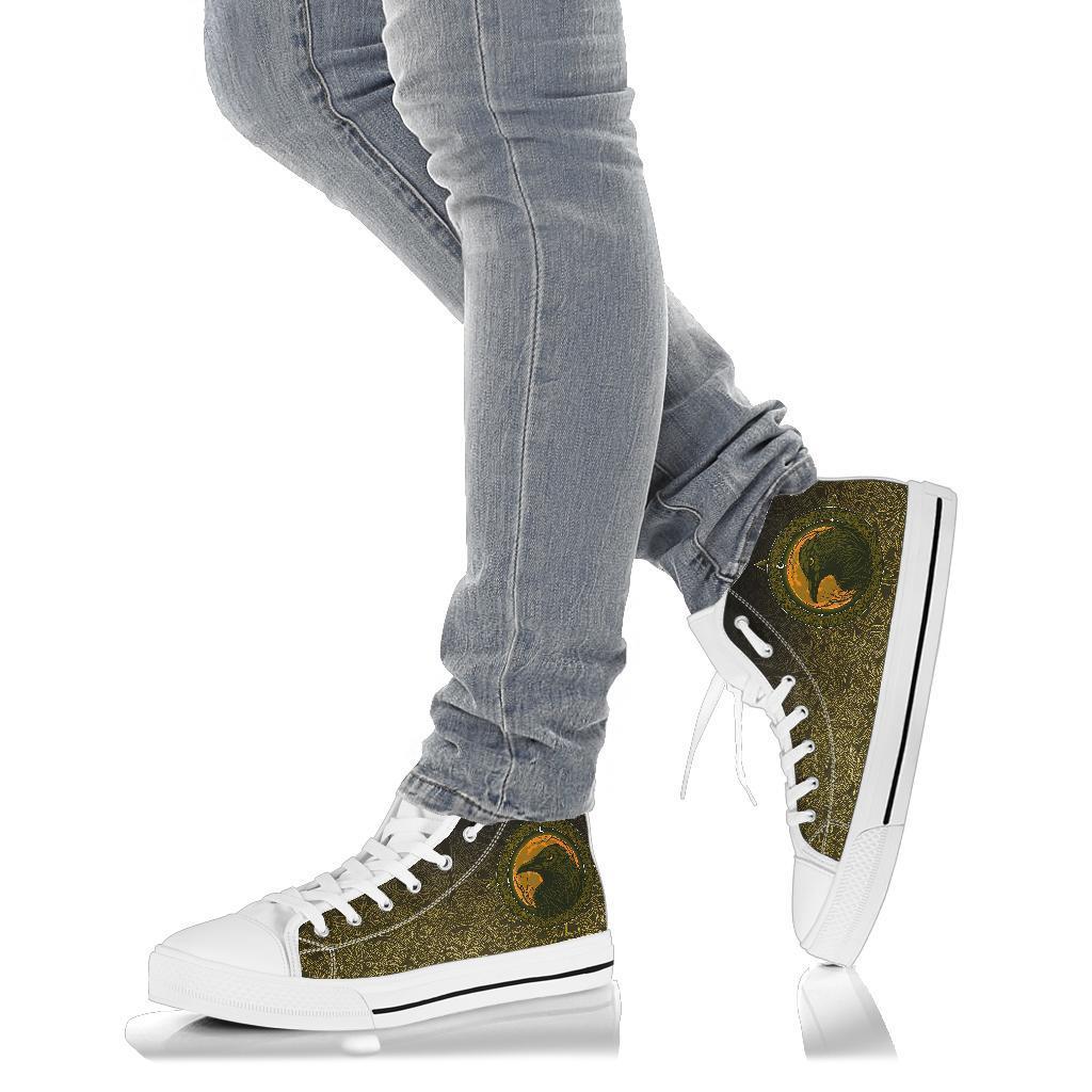 Viking High Top Shoes, Ethnic Odin Raven Gold RLT12