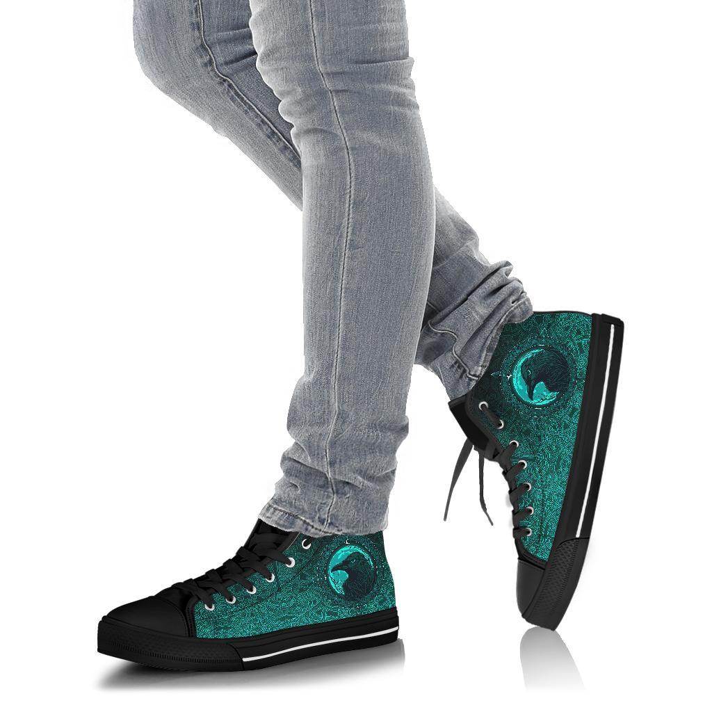 Viking High Top Shoes, Ethnic Odin Raven Cyan RLT12