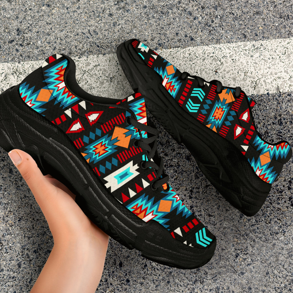 Native American Light Neon Blue Pattern Chunky Sneakers New LT10